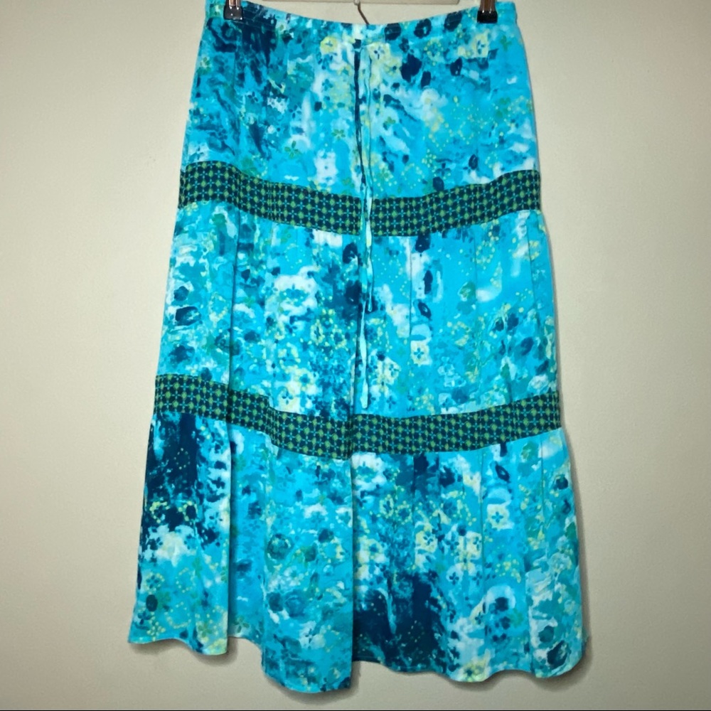 Sag Harbor Geometric Maxi Skirt Size 10 Blue Green Lined Lightweight Modest